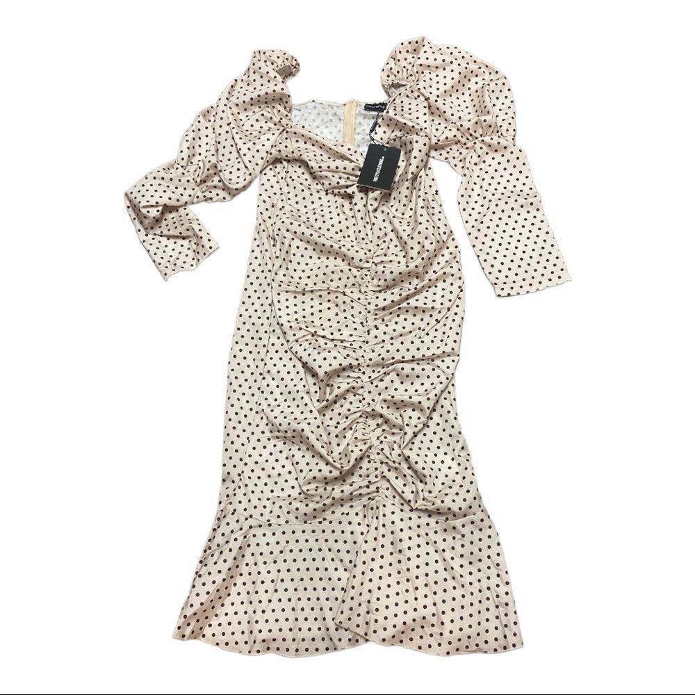 NWT PLT Ruched Polka Dot Midi Dress Size 10